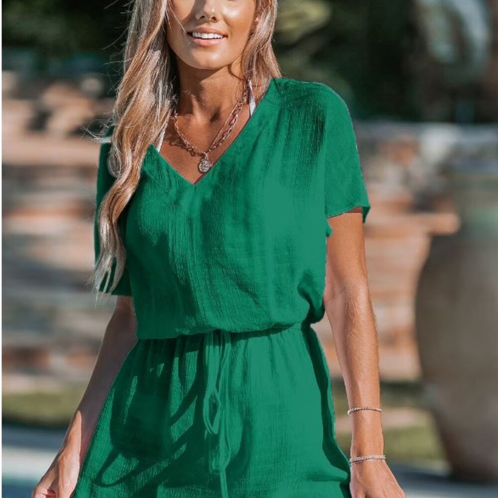 Kelly Green V-Neck Short Sleeve Mini Cover-Up